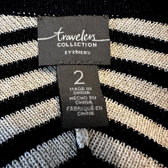Chico's Travelers Collection Striped Cardigan Pockets Dolman Black White L - Picture 2 of 5